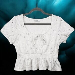 Arizona Jean Company White Eyelet Peplum Crop Top - Large